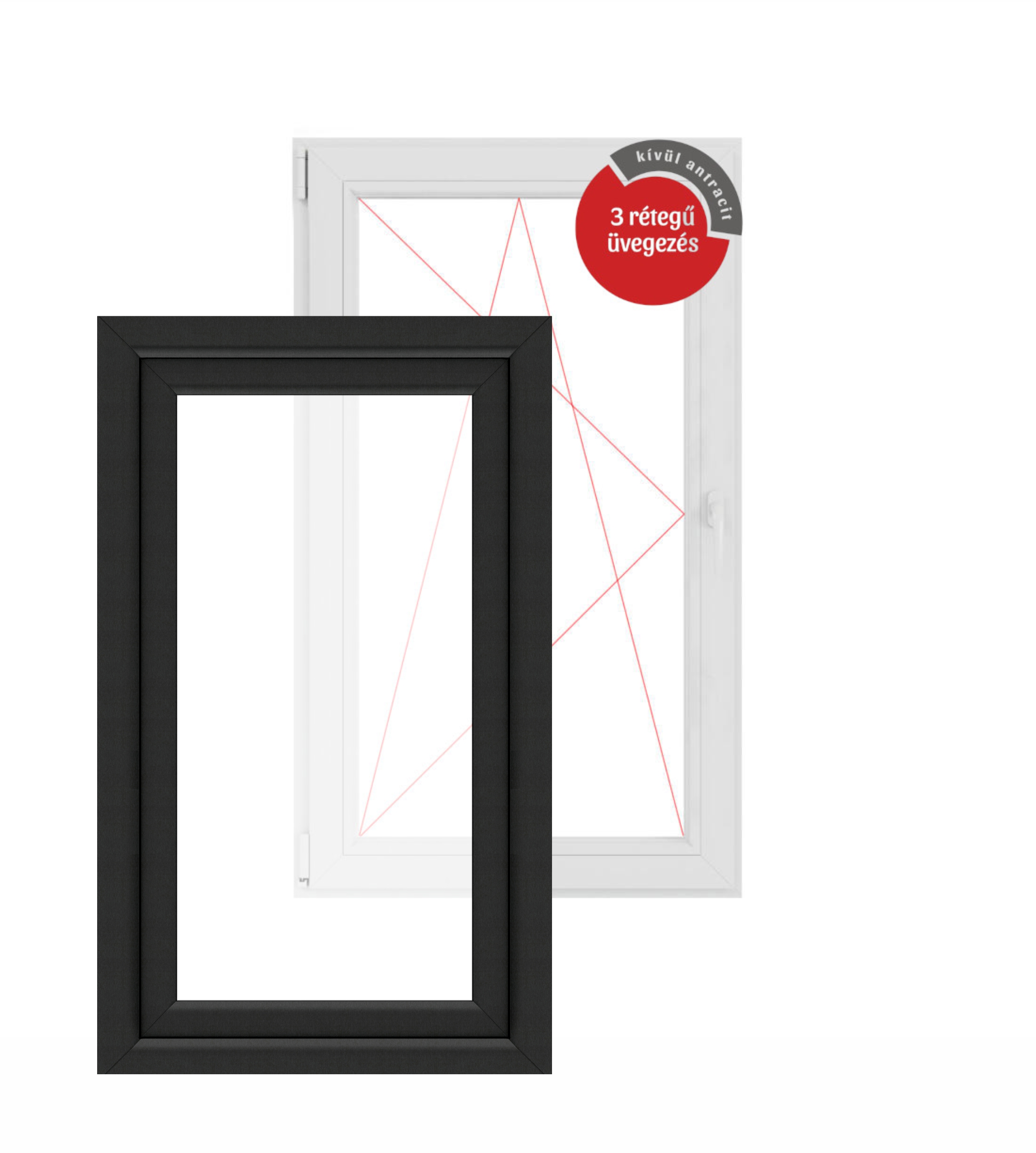 90x150 cm műanyag bukó-nyíló ablak, balos, kívül antracit